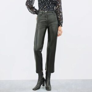 Wilfred Aritzia Sz 4 Black Melina Cropped Straight High Rise Vegan Leather Pants